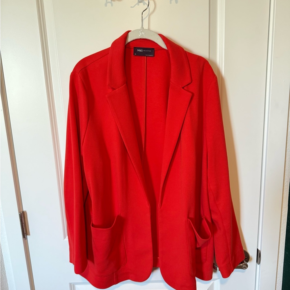 M&S Womens Red Open-Front Blazer Jacket